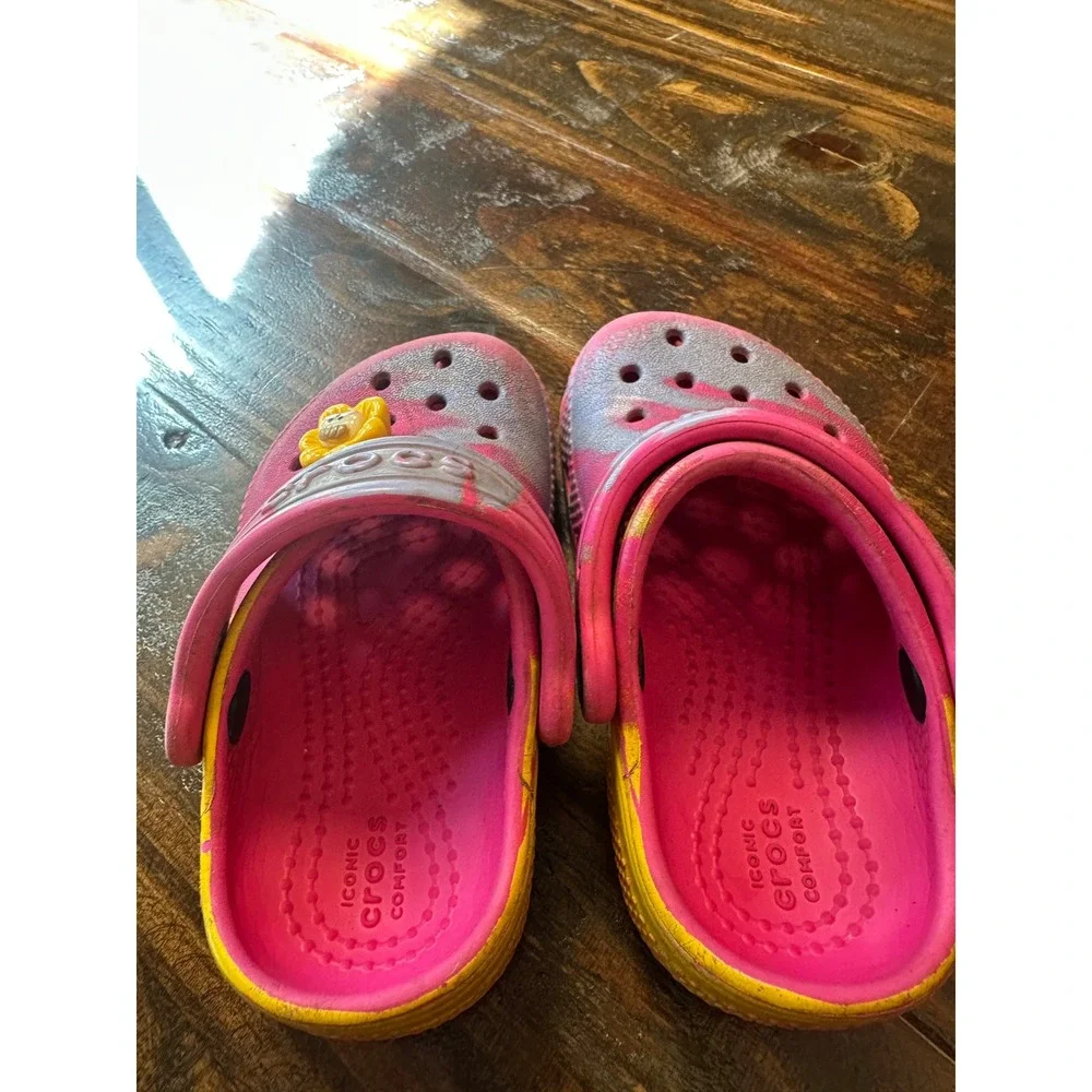 Crocs Kids Classic Clogs Pink‎ Yellow Spray Dye Marble Slip On Shoes Size C5
